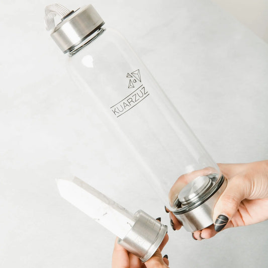 Botella con cuarzo Cristal - Positivismo, serenidad y suerte - Kuarzuz -  Tesoro Tico - Productos Ecológicos y Sostenibles realmente sin Plástico